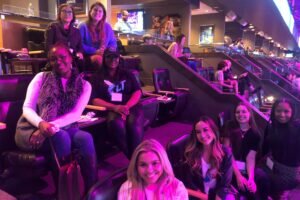 View of group seated in skybox at low light, Heartland Dental Event, Charlotte Hornets v Chicago Bulls 1/26/2023