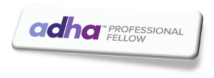 Flat white pin with ADHA logo and "Professional Fellow" to the right