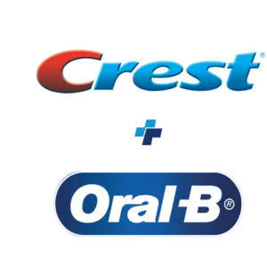 Crest logo Plus Oral B logo stacked vertically