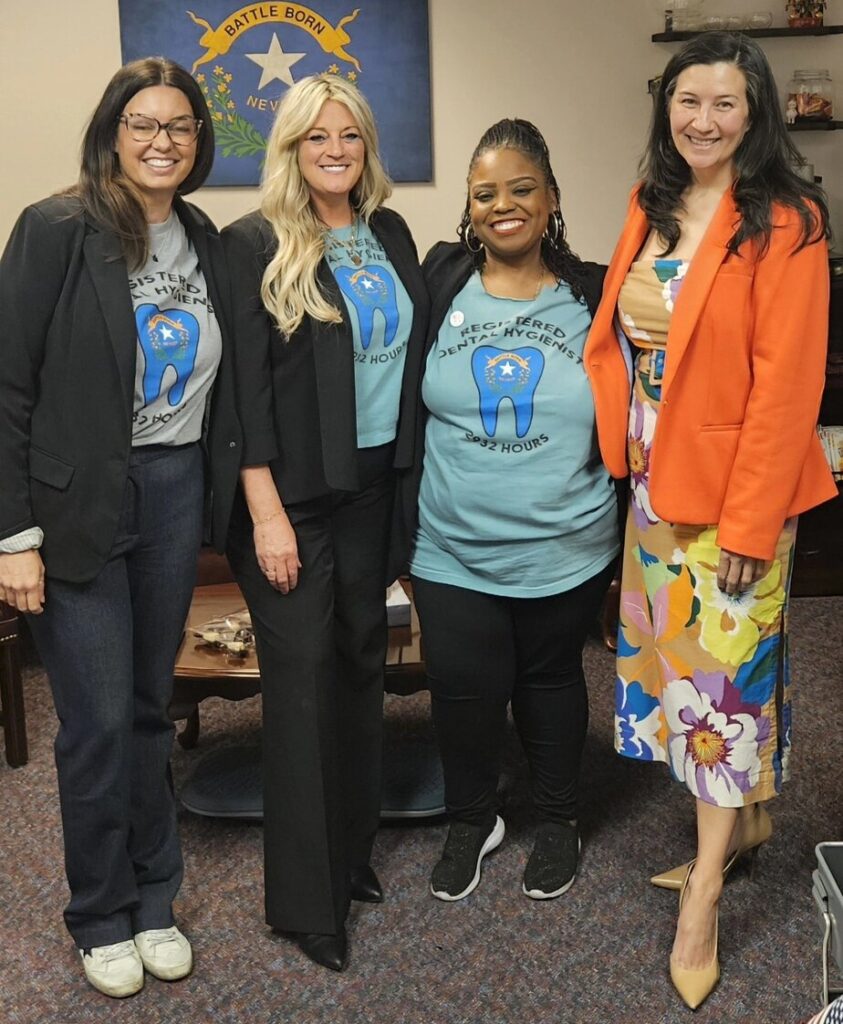 Three dental hygienists meet with Senator Rochelle Nguyen in her office