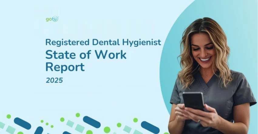 Hygienist looking at phone with title 