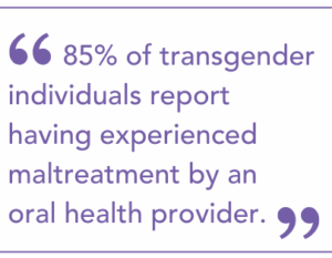 85% of transgender individuals report having experienced maltreatment by an oral health provider.