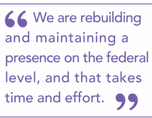 We are rebuilding and maintaining a presence on the federal level, and that takes time and effort.