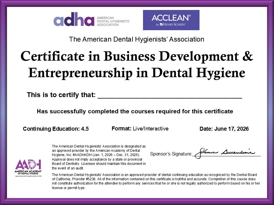 Completion Certificate for the 2026 Henry Schein Webinar Series