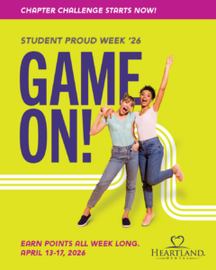 Students Celebrating and Dancing front of large letters that spell Game On! for ADHA Student Proud Week 2026