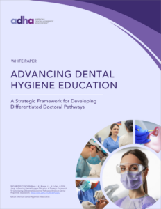 Purple cover of white paper titled "Advancing Dental Hygiene Education"