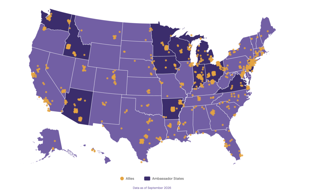 Hygienist Inspired Ally and Ambassador Coverage Map September 2026