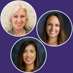 Headshots of Christine Horton, RDH, CHC, FAAOSH, FADHA, CH-OSE, Terri Komay, RDH, and Tulsi Patel, RDH, MHA, FADHA